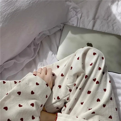 M-XXL Large Size Nightwear Women Sleepwear Autumn and Winter Cardigan Home Wear Peach Heart Long Sleeves School Silk Pajamas