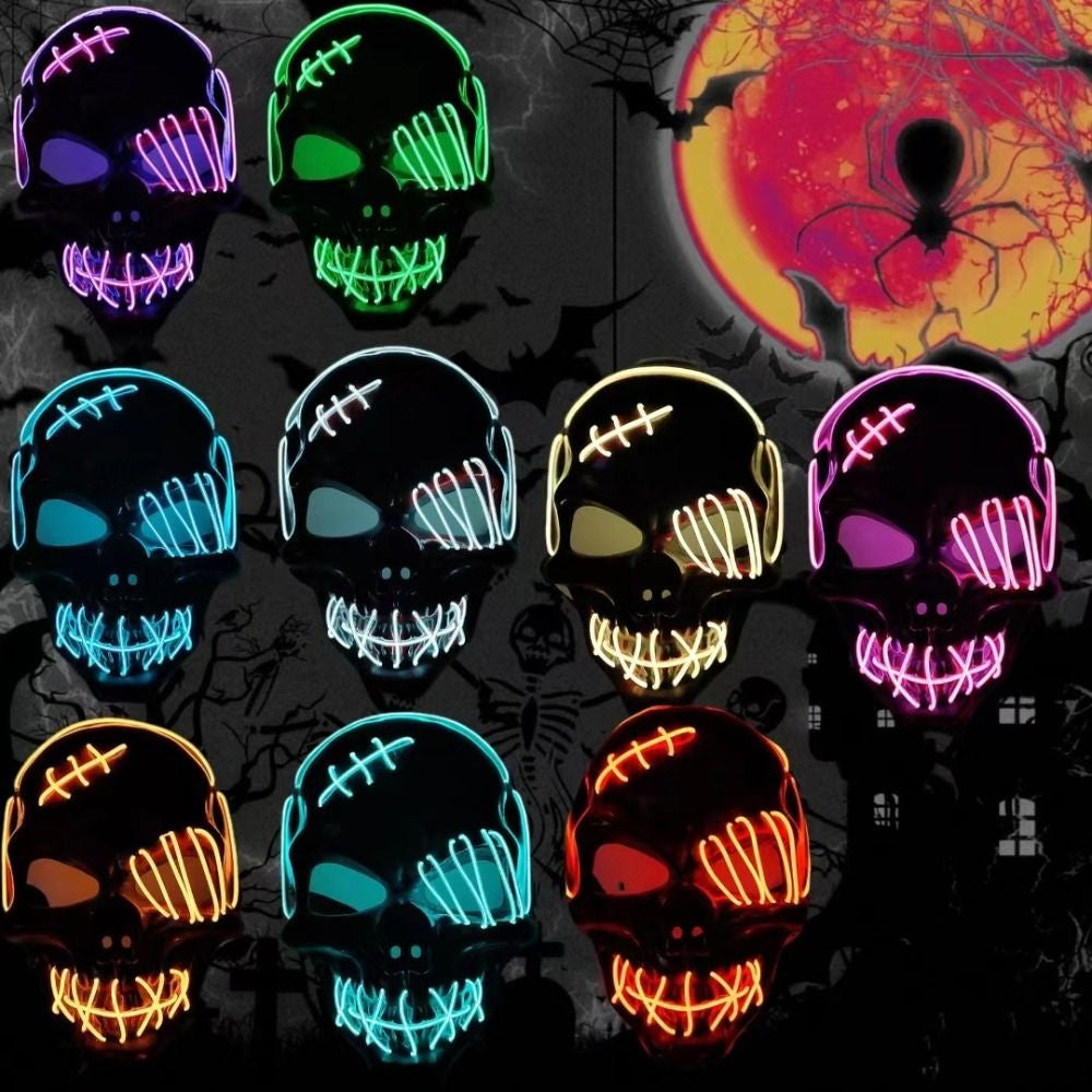 Gothic Halloween Skull Glowing Mask PP Cold Light Full Face Mask Headwear Eye Mask Costume Props Show