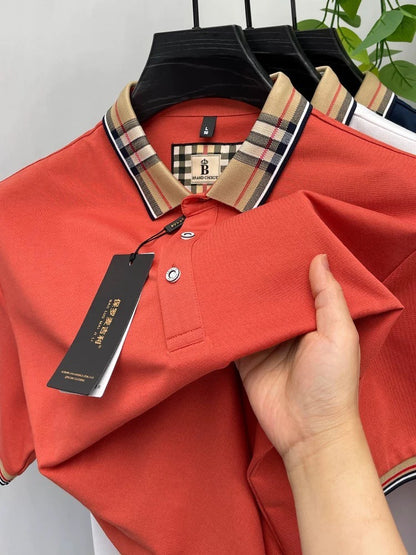 Luxury brand short sleeve polo shirt men fashion simple solid color summer new mercerized cotton breathable casual lapel T shirt