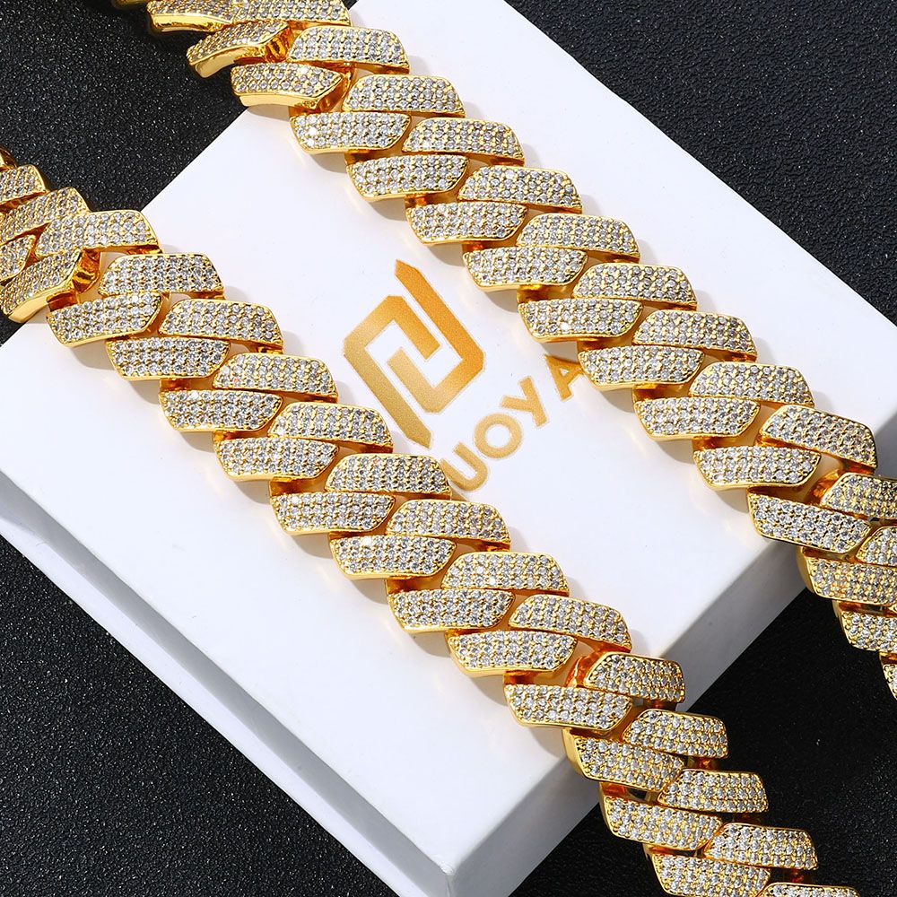 NUOYA High-Quality Hip-Hop Jewelry 20mm Jewelry Ice Necklace Diamond Three Rows Of Zircon Thick Cuban Chain Men's Necklace