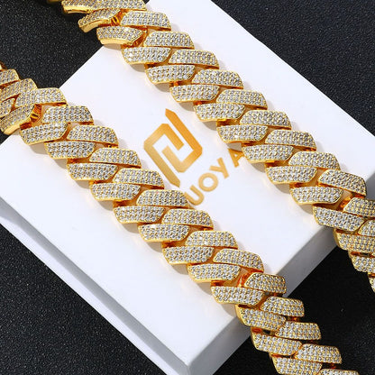 NUOYA High-Quality Hip-Hop Jewelry 20mm Jewelry Ice Necklace Diamond Three Rows Of Zircon Thick Cuban Chain Men's Necklace