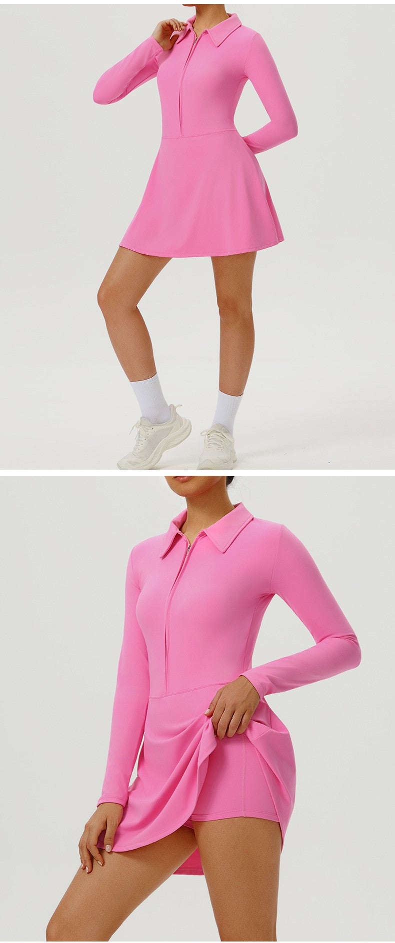 Yoga Long Sleeved Dress Women's Long Sleeved Zipper Skirt Breathable Gym Outdoor Running Yoga Tennis Skirt Quick-Dry Tracksuits.