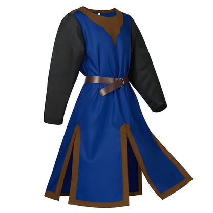 2025 Euro-Usa Fashion Halloween Steampunk Vintage Costume for Men & Women,Unisex Medieval Split Patchwork Robe Jacket with Belt