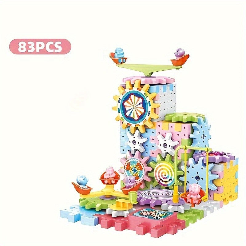 Conjunto de Brinquedos de Construção Montessori Infantil Elétrico Engrenagens Giratórias para Montar Carro de Trilho Brinquedo de Construção Grande STEM de Natal