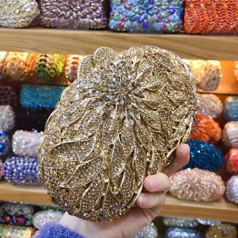 XIYUAN women red/pink/blue/gold/silver Hollow Out Flower Birthday party Crystal Evening bag Clutch purse Minaudiere Handbags