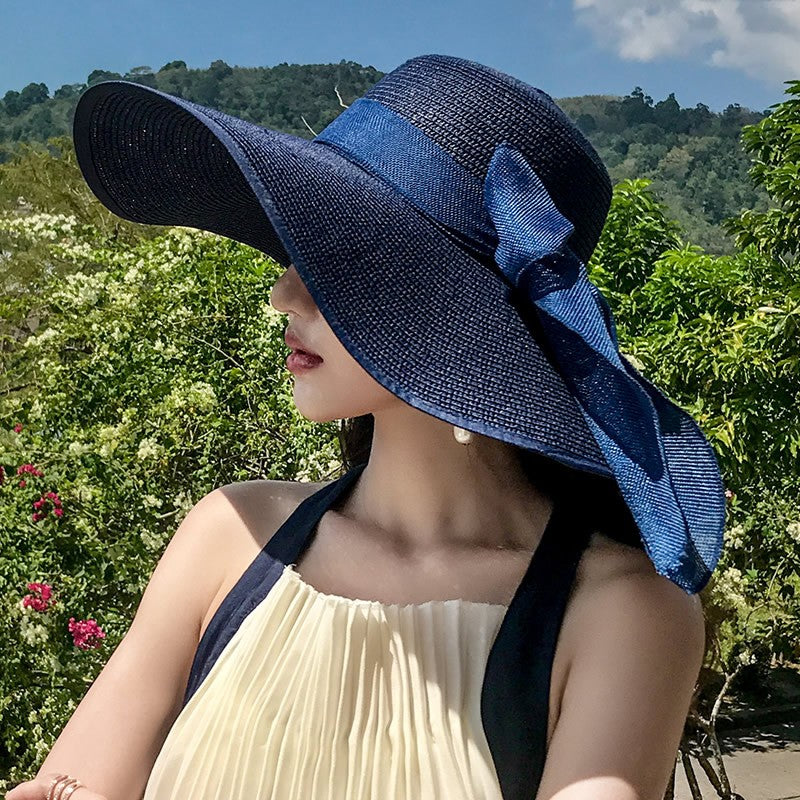Chapéu Feminino Dobrável de Palha de Verão para Praia, Viseiras de Viagem, Proteção Facial Feminina, Boné Balde com Proteção UV, Chapéu de Sol Panamá para Meninas, Atacado