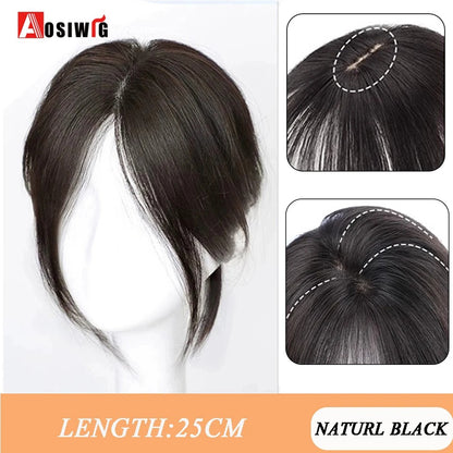 Perucas de cabelo encaracolado sintético AOSI castanho preto, substituição de extensões de cabelo tipo topete, apliques femininos com franja