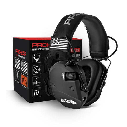 PROHEAR Shooting Electronic Ear Protection 5X Sound Amplification 4 Omnidirectional Microphones Noise Reduction Hunting Earmuffs