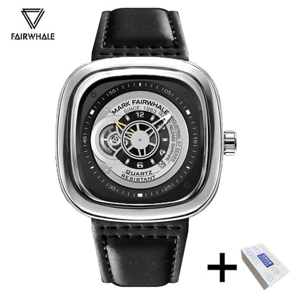 Mark Fairwhale Fashion Watch For Men Casual Leather Strap Quartz Watch Sports Waterproof Square Wristwatch Man 2025 Hot Sale