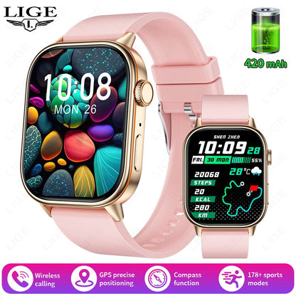 LIGE 2025 Para Android IOS GPS Smart Watch Feminino Tela HD de 2.01" Frequência Cardíaca Chamada Bluetooth Bússola IP68 À Prova D'água Smartwatch Masculino