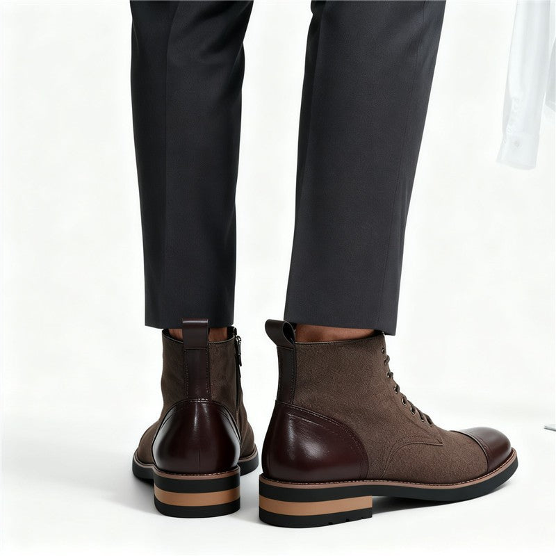 Men's Leather Lace - up Ankle Boots Retro Color - Block Formal Casual Boots Comfortable Non - slip Dress Boots For Daily Wear