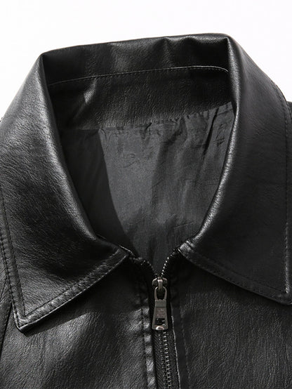 Men's Large Leather Jacket Fashion Collar PU Leather Motorcycle Slimming Cycling Coat New Men Waterproof Leather Jacket