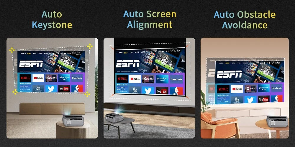 Projetor 4K com foco automático 3500 ANSI, Wi-Fi 2.4+5G, Bluetooth, Full HD 1080P, HDR, Android TV, para filmes, vídeos e home theater durante o dia