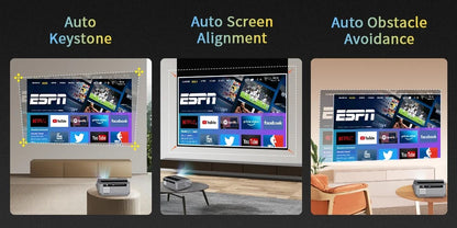 Projetor 4K com foco automático 3500 ANSI, Wi-Fi 2.4+5G, Bluetooth, Full HD 1080P, HDR, Android TV, para filmes, vídeos e home theater durante o dia
