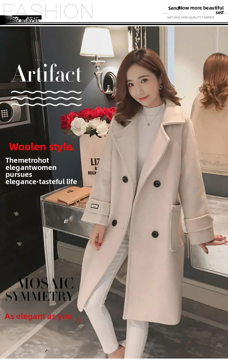 Fashionable Woolen Coat Women's Mid-Length Korean Style Hot Sale Of The Season New Spring Autumn Slimming Versatile Tweed Jacket