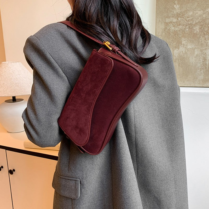 Solid Color Striped Flannel Women Crossbody Bag Quiet Luxury Designer Bag Fashionable Elegant PU Leather Shoulder Bags for Women