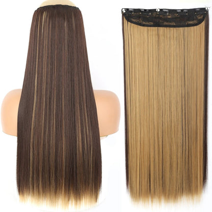 Extensão de Cabelo Liso Comprido de Fibra Sintética Resistente ao Calor com 5 Clipes 22"32" Preto Castanho Loiro