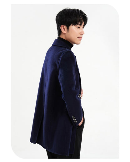Autumn and Winter Mid-Length Western-Style Business Reversible Woolen Coat Men's 100% Wool Handmade Coat Cashmere Overcoat Coat