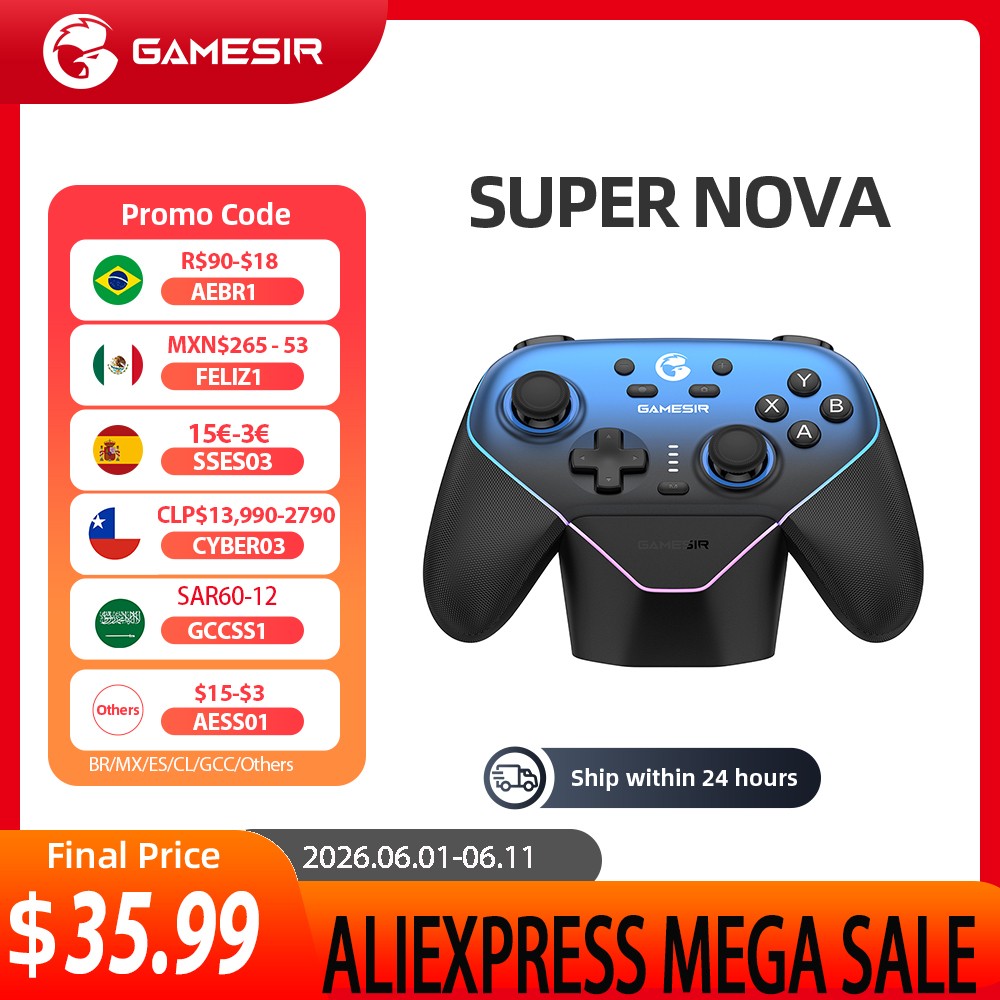 GameSir-T4n Pro Super Nova Wireless Controller Hall joystick for PC Steam Switch iOS Android with charging base