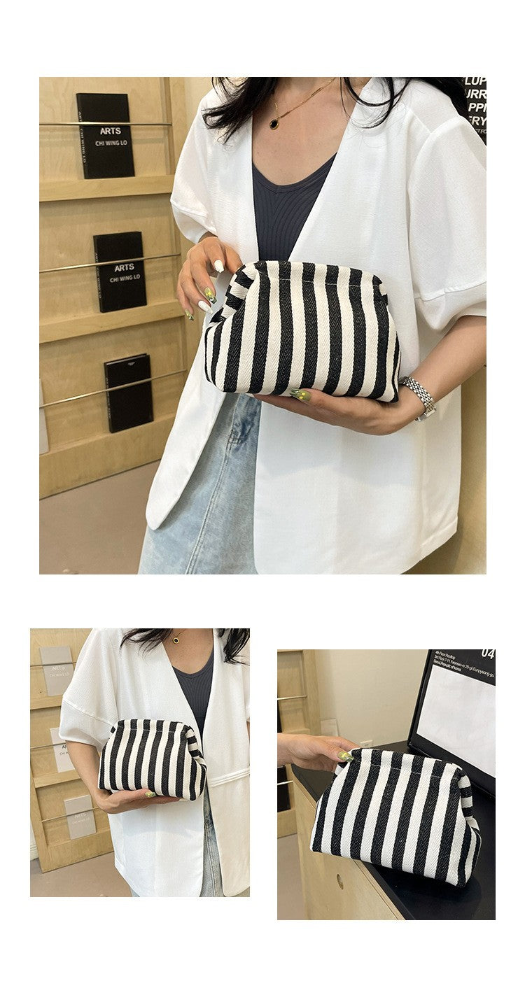 Summer Woven Crochet Purses for Women Beach Clutch Handbags 2025 Dumpling Hobo Casual Colorblock Bag Ladies Ruched Cloud Purse