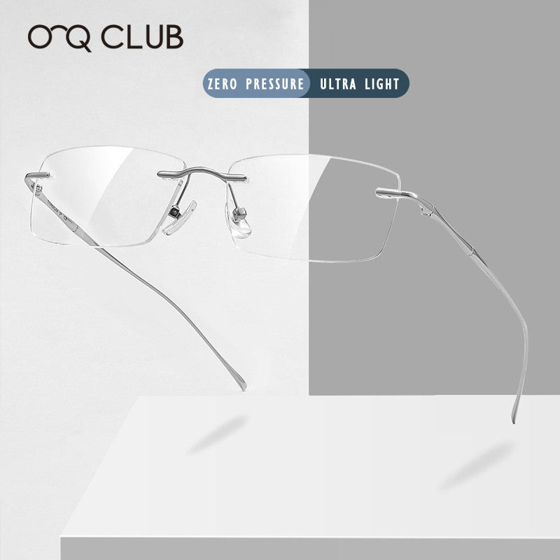 O-Q CLUB Ultra-light Titanium Reading Eyeglass Frames Men Fashion Simple Rimless Myopia Glasses Customized Prescription Glasses