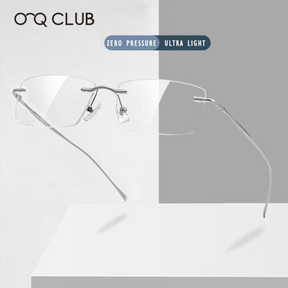 O-Q CLUB Ultra-light Titanium Reading Eyeglass Frames Men Fashion Simple Rimless Myopia Glasses Customized Prescription Glasses