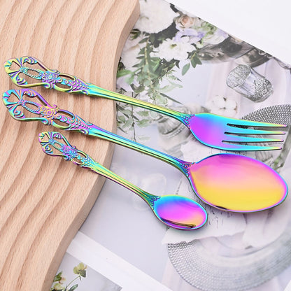 Mirror 24Pcs Vintage Dinnerware Set Stainless Steel Cutlery Set Knives Fork Teaspoon Tableware Kitchen Flatware Silverware Set