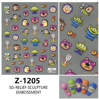 Adesivo de Arte para Unhas Disney Toy Story em Relevo 5D Desenho de Alienígena Lotso Decoração de Unhas Decalques Autoadesivos para Unhas DIY Decalque de Manicure