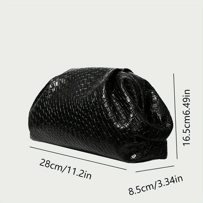 Elegant Weave Textured Ladies Clutch Bag - Adjustable Strap and Clasp Closure, Premium Pure Black Dinner Bag for Weddings