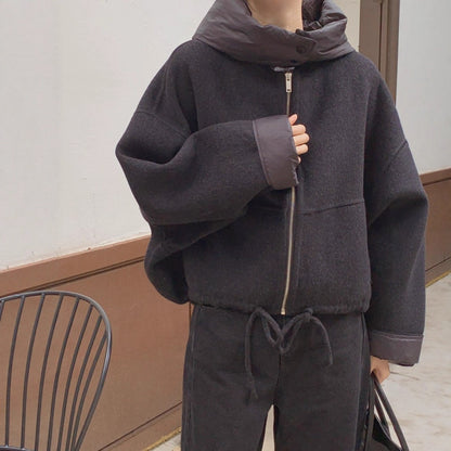 New Coats and Jackets Autumn Winter New Elegant Hooded Detachable Lace Up Short Woolen Coat Korean Fashion Casual Loose Jackets