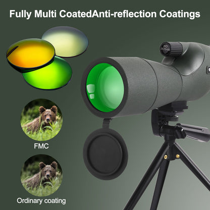 Telescópio Monocular 25-75x60 com Zoom Potente, FMC BAK4, Impermeável, para Observação de Pássaros e Tiro ao Alvo com Tripé