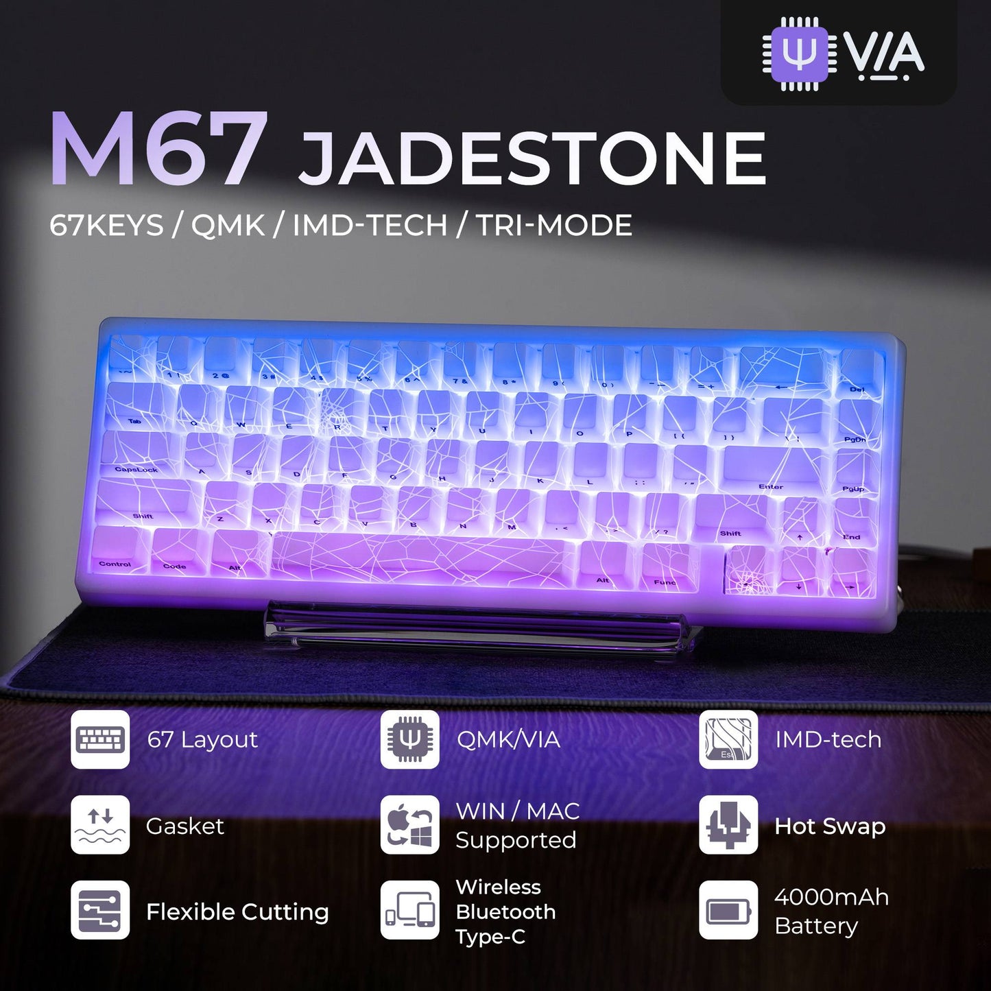 XVX Spider Web Keyboard M67 JadeStone With IMD-Tech Keycaps Tri-Mode Connection Custom RGB Backlight Keyboard 60%