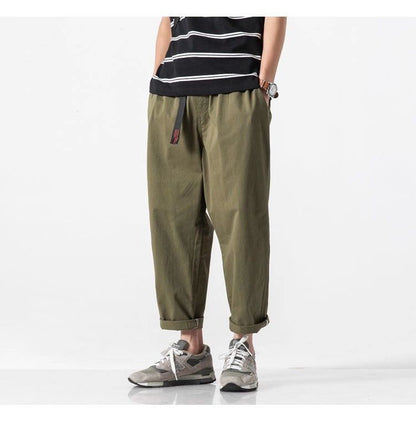 100% Cotton Casual Summer Pants With Belt Men Straight Baggy Ankle-Length Cargo Trousers Wide Leg Sweatpants Male Streetwear
