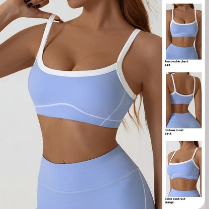 Yoga Sports Bra Color Clashing Shock Absorbing Brassiere Women Full Cup Breathable Gym Tube top Bra Yoga Workout Underwear