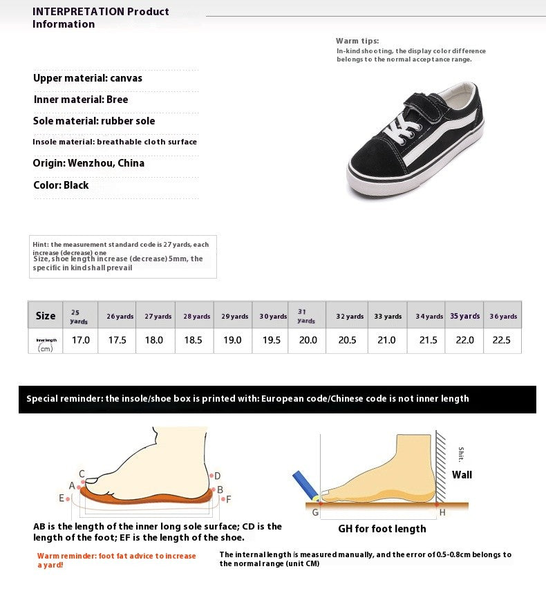 Children's Canvas Shoes Boys Board Shoes New Net Red Low Gang Middle and Large Children Baby Girls Board Shoes Parent-Child Shoe