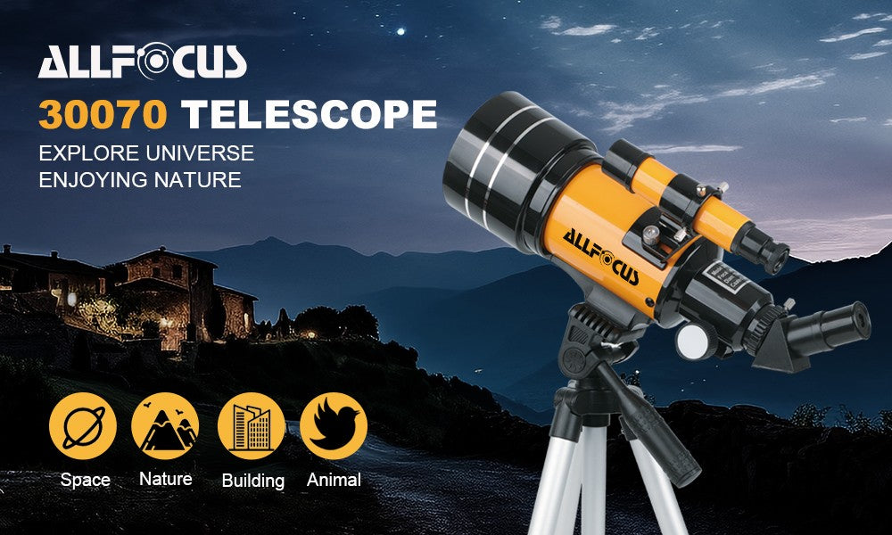 Telescópio Astronômico ALLFOCUS 30070, Telescópio de Alta Potência Grande Abertura para o Espaço, Monocular Poderoso com Lente de 70MM, Visão Noturna
