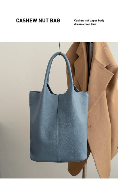Genuine Grade Leather Women Commuter Tote Bag Ladies Soft Cowhide Tote Shoulder Handbag Large Female Bucket Bag Luxury Designer
