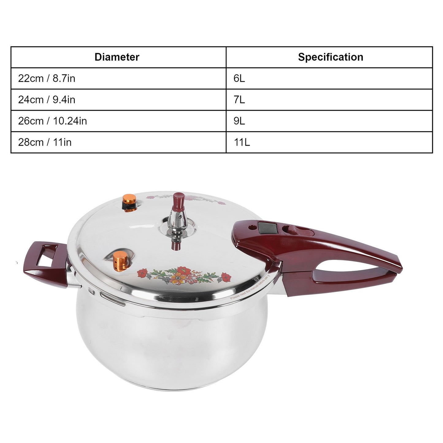 11L Pressure Cooker 80KPA Stainless Steel Multifunctional Multiple Security Guard with Ergonomic Handle Stovetop Pressure Cooker