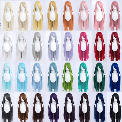 Synthetic Cute Cosplay Wig 40-inch Oblique Bangs Anime Costume Long Straight Lolita Wig Party Wig