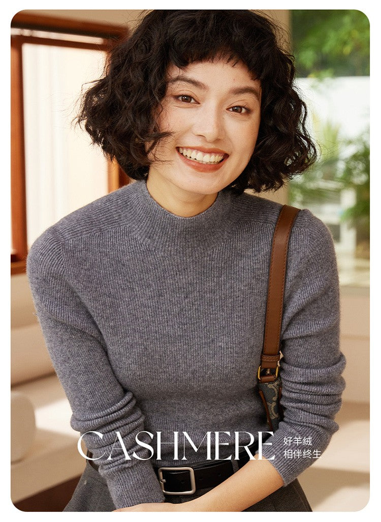 Autumn and winter new women's 100% pure cashmere semi high neck pullover sweater knitted slim fit hot selling women's top