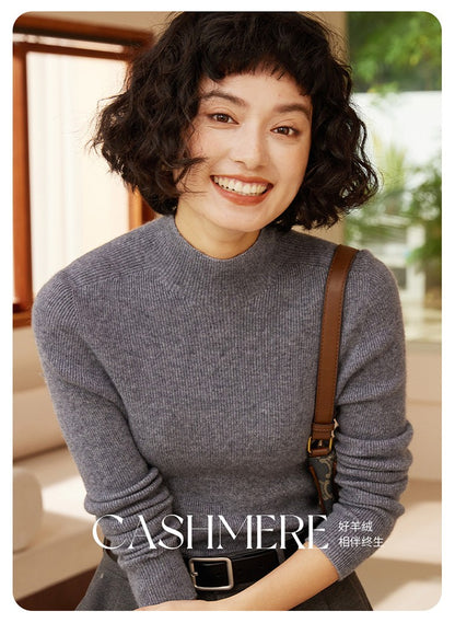 Autumn and winter new women's 100% pure cashmere semi high neck pullover sweater knitted slim fit hot selling women's top