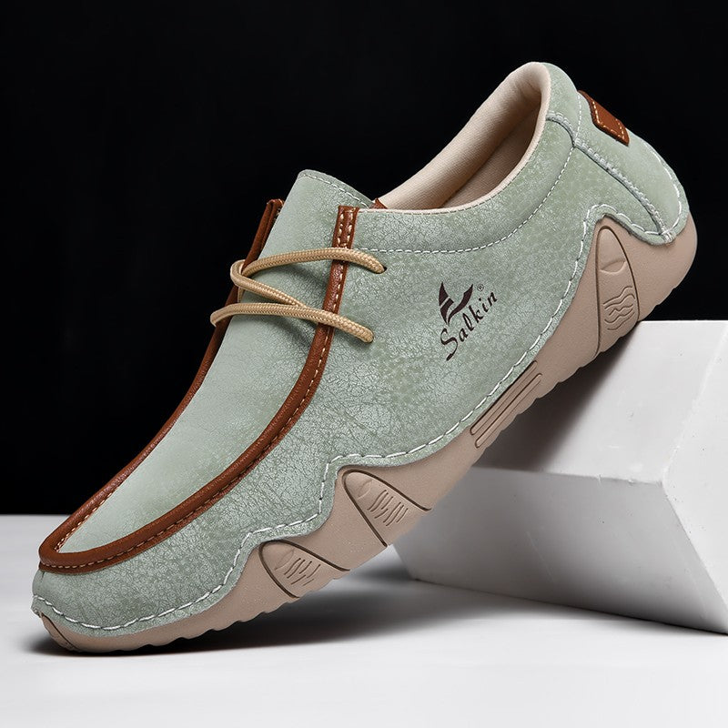 New 2024 Fashion Handmade Leather Casual Men Shoes Design Sneakers Man Loafers Breathable Low Top Flat Shoes Driving Plus Size