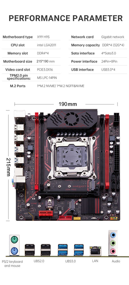 Qiyida X99 motherboard kit LGA2011 3 Xeon E5 2680 V4 2*8GB 16GB DDR4 3200Mhz 4 channels NVME USB3.0 SATA3.0 TPM 2.0 Interface