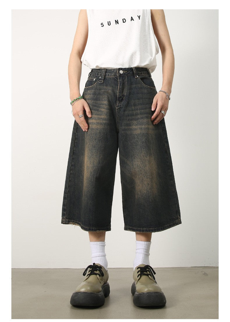 Men's Jeans American Style Vintage Loose Fit Wide Leg Straight Leg Denim Shorts Fashion Design Summer Y2k Gothic Washed Shorts