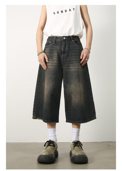 Men's Jeans American Style Vintage Loose Fit Wide Leg Straight Leg Denim Shorts Fashion Design Summer Y2k Gothic Washed Shorts