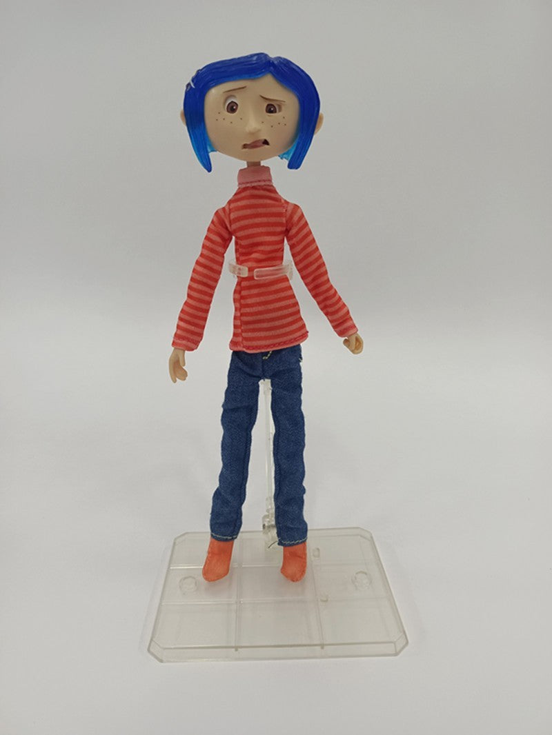 Neca Anime Coraline Doll Articulated Anime Figure Raincoat Sweater In Striped Shirt Toy La Girl Decoration Model Bithday Gifts