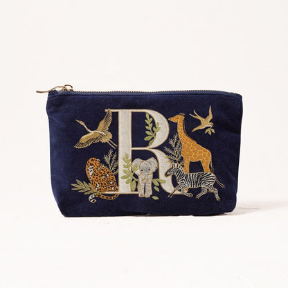 Velvet Clutch Makeup Bag Featuring Cute Animal Alphabet Print