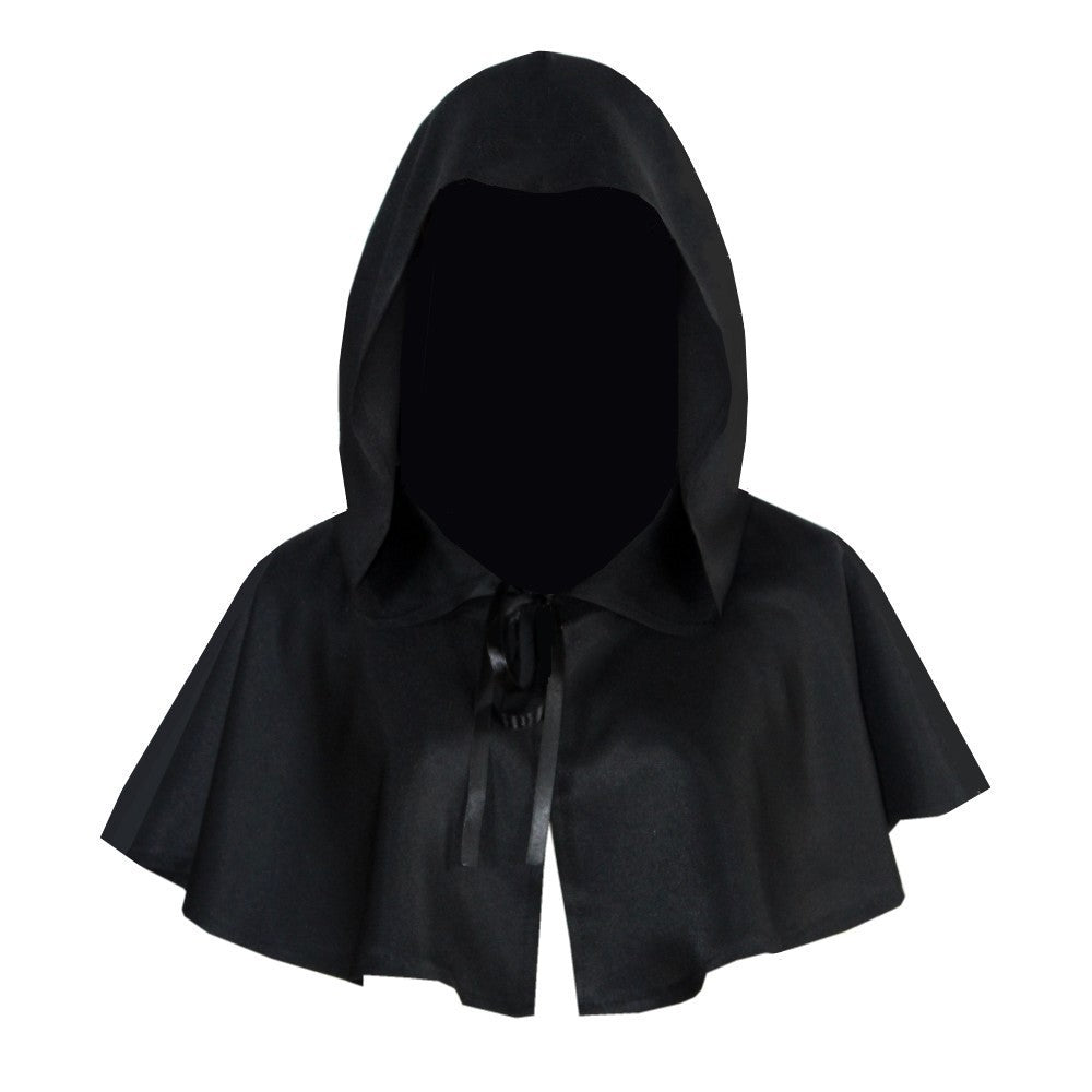 Halloween Cosplay Death Cloak Short Hooded Cloak Sorcerer Witch Costume Vampire Devil Wizard Black Cape Party Accessories 2025