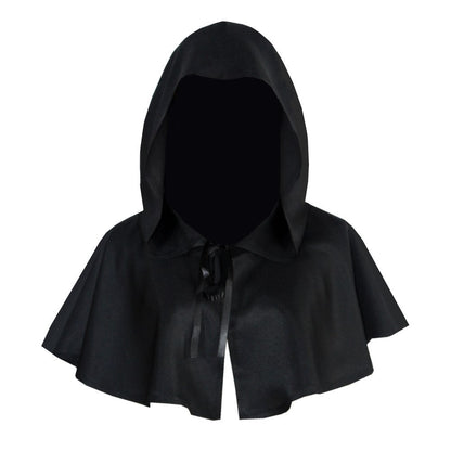 Halloween Cosplay Death Cloak Short Hooded Cloak Sorcerer Witch Costume Vampire Devil Wizard Black Cape Party Accessories 2025