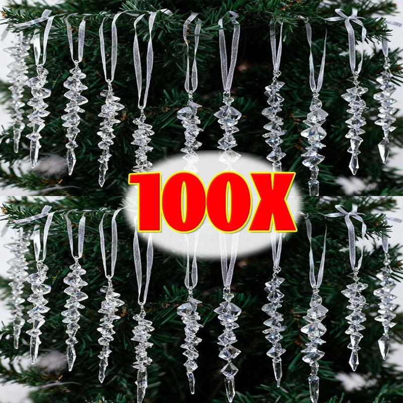 Clear Acrylic Icicle Ornaments Christmas Clear Crystal Icicles Pendants Christmas Tree Hanging Icicles Drop Xmas Wedding Decor